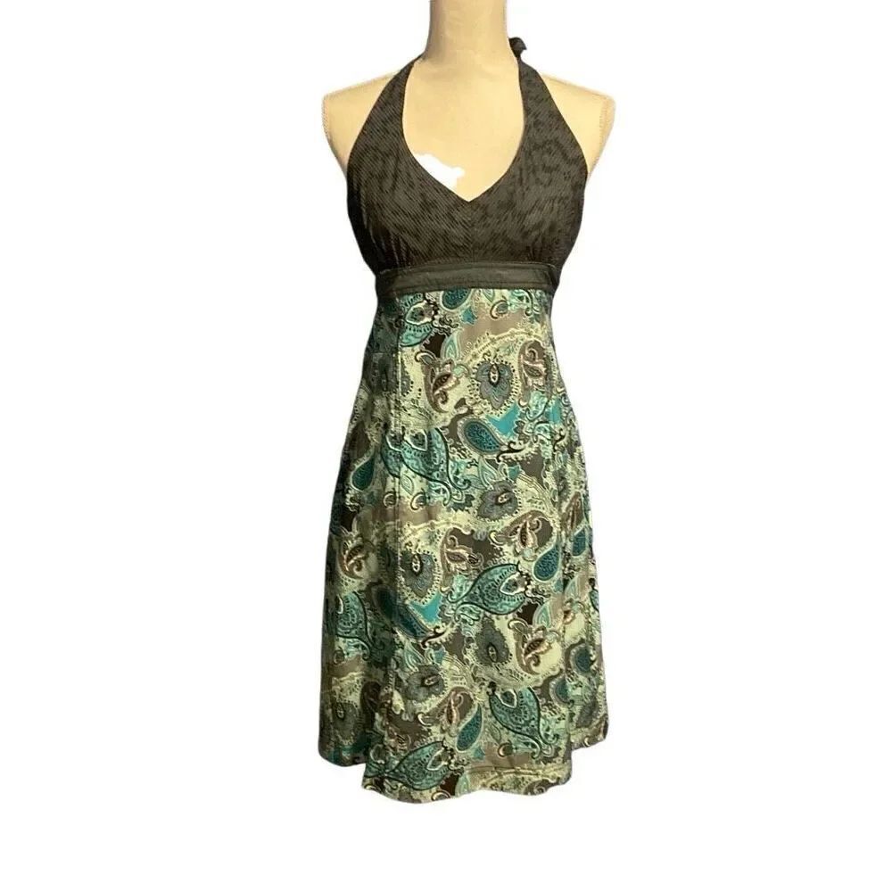 Athleta Paisley Active Workout Pack Everywhere Halter Dress Turquoise Gray Sz 6